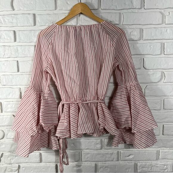 Rebecca Minkoff Melly Striped Bell Sleeve Wrap Top Size Small - Picture 8 of 11